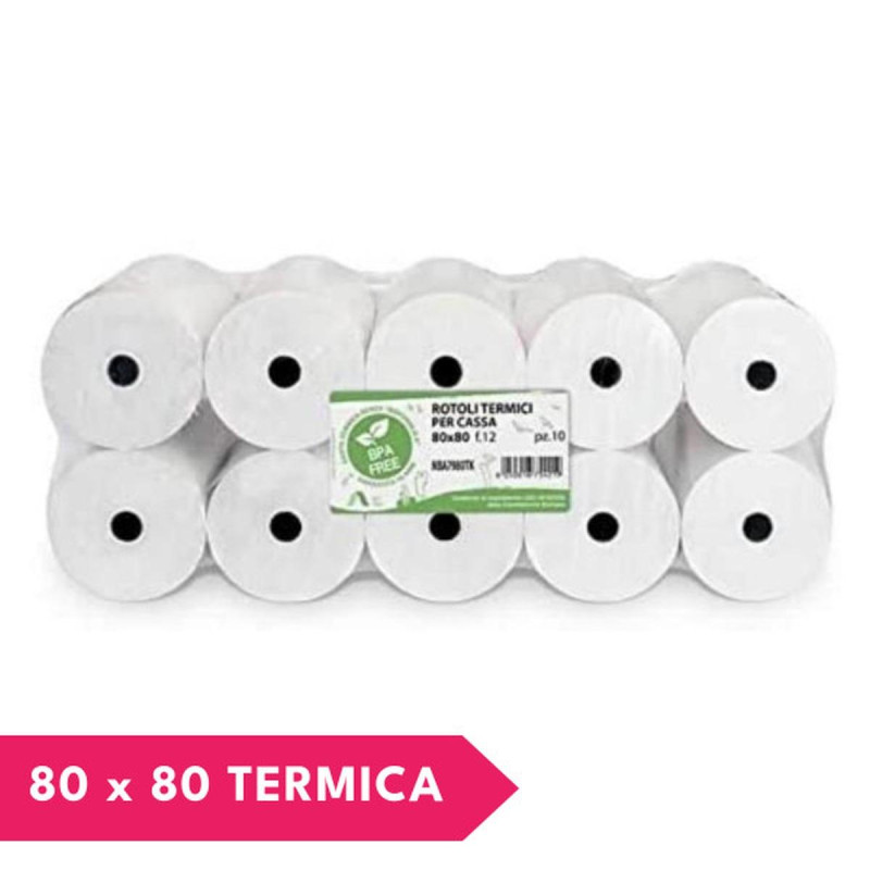 ROTOLI CARTA TERMICA PER REGISTRATORI DI CASSA FISCALI 80X80X12 (10PZ)