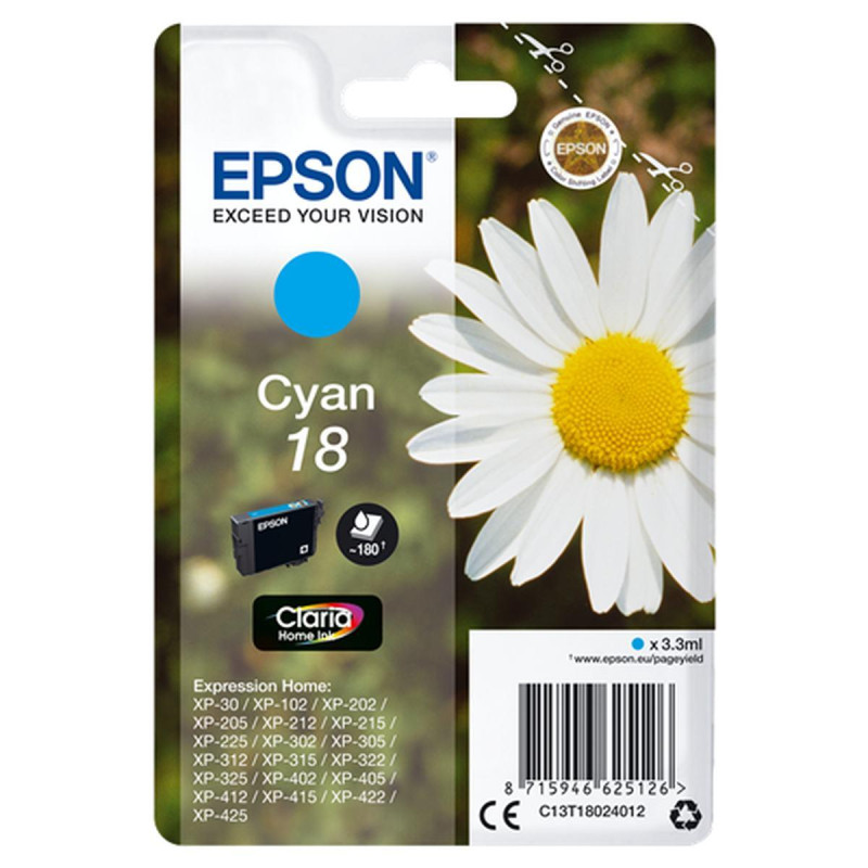 CARTUCCIA ORIGINALE (T1802, C13T18024012) EPSON XP205 (3.3ML) CIANO