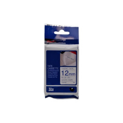 NASTRO COMPATIIBLE PER TESSUTI LAMINATO BLU SU BIANCO (12MM X 3M) PER BROTHER TZE-FA3 (BANDA APPLICABILE CON STIRATURA)