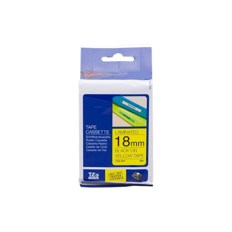 NASTRO LAMINATO NERO SU GIALLO (18MM X 8M) PER BROTHER TZ-641, TZE-641