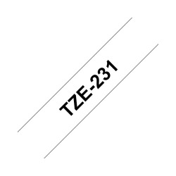 NASTRO COMPATIBILE LAMINATO NERO SU BIANCO (12MM X 8M) PER BROTHER TZ-231, TZE-S231