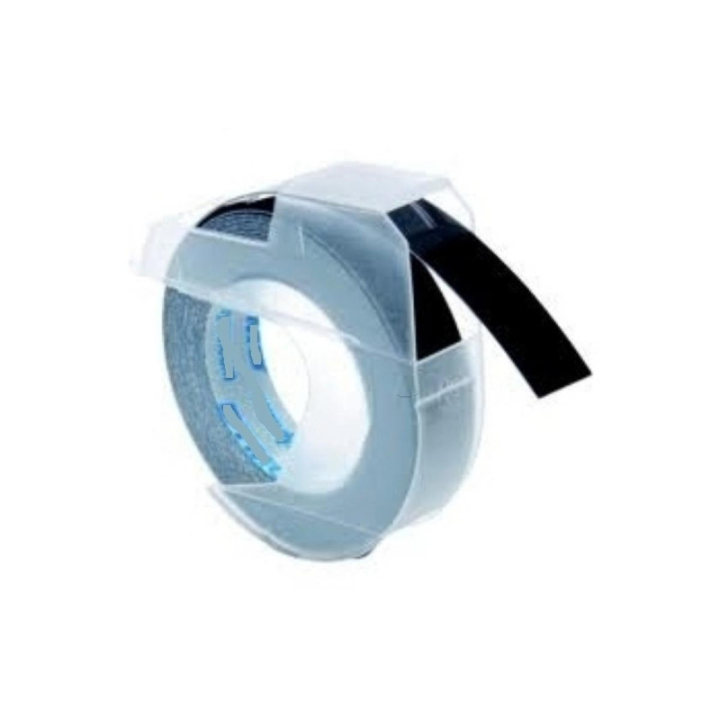 NASTRO A RILIEVO 3D COMPATIBILE PER DYMO JUNIOR E OMEGA (9MM X 3MT) NERO