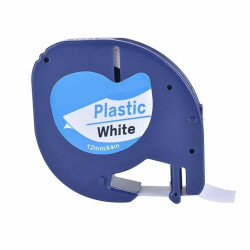NASTRO PLASTICA NERO SU BIANCO (S0721610, S0721660, 91221, 91201) (12 MM X 4 M) PER DYMO LETRATAG