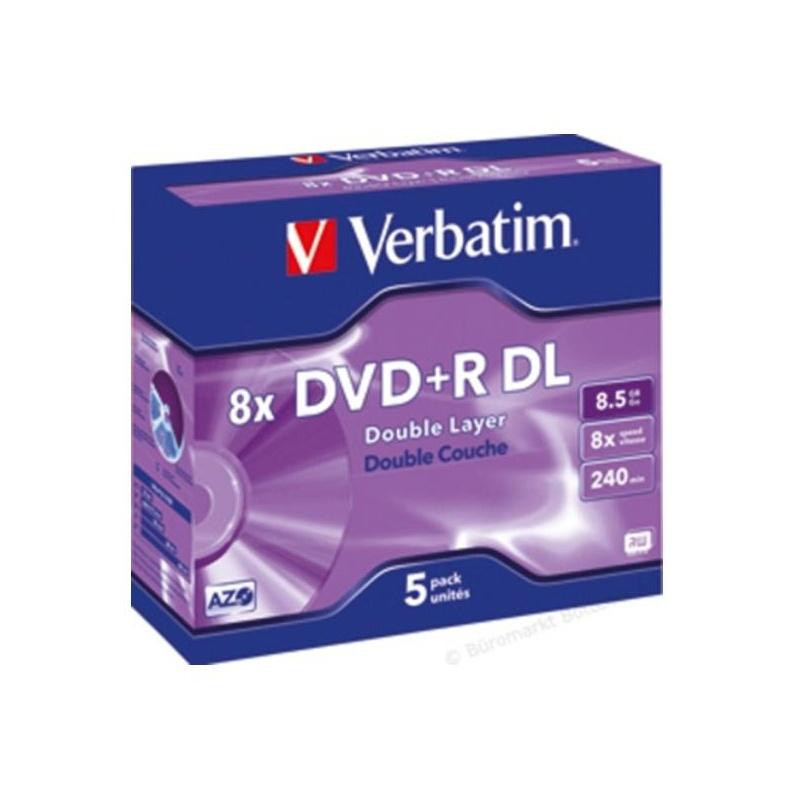 VERBATIM DVD+R DOUBLE LAYER 8X 8.5GB CON CUSTODIA (5PZ)