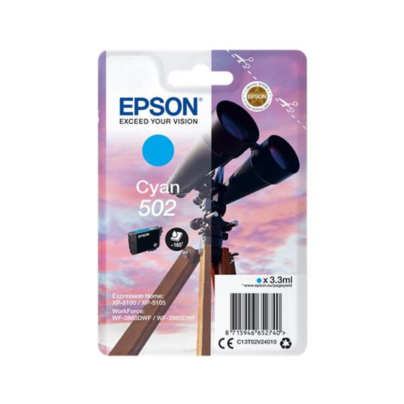 CARTUCCIA ORIGINALE (C13T02V24010, 502) EPSON WF-2860DWF (0,165K) CIANO