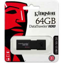 PENDRIVE KINGSTON DATATRAVELER 100 G3 MEMORIA USB 64GB - USB 3.0 - 100MB/S IN LETTURA - COVER SCORREVOLE - COLORE NERO