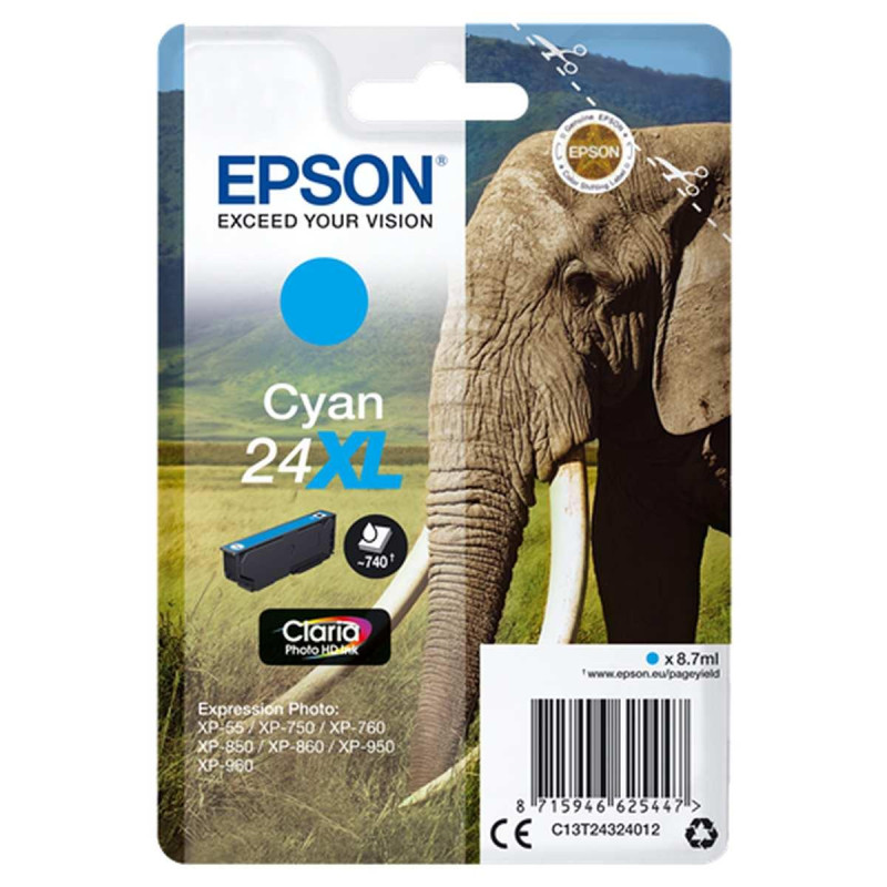 CARTUCCIA ORIGINALE (T2432, 24XL) EPSON XP750 (740PAG) CIANO XL