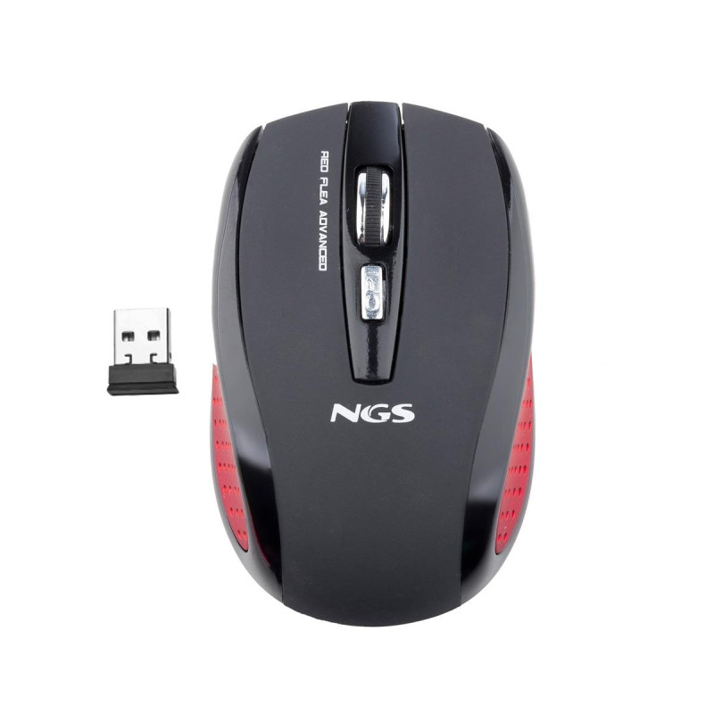 MOUSE USB WIRELESS AVANZATO NGS FLEA 1600 DPI - 5 PULSANTI - USO CON LA MANO DESTRA - COLORE NERO/ROSSO