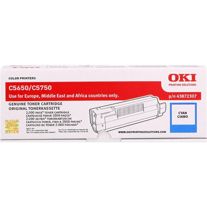 TONER ORIGINALE (43872307) OKI C5650N, C5750N (2K) CIANO