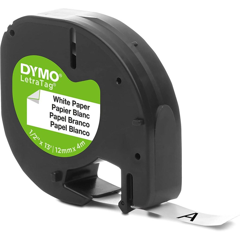 NASTRO ORIGINALE CARTA NERO SU BIANCO (S0721510, 91200) (12 MM X 4 M) DYMO LETRATAG
