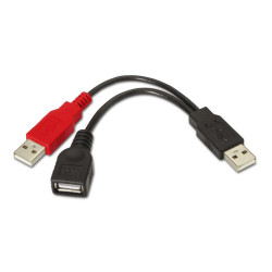 CAVO AISENS USB 2.0+ALIMENTAZIONE - TIPO A/M+A ALIMENTAZIONE/MA FEMMINA - 15CM - COLORE NERO
