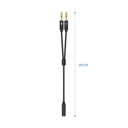 CAVO ADATTATORE AUDIO AISENS JACK 3.5 4 PIN/H-2XJACK 3.5 3 PIN/M - 25CM - COLORE NERO