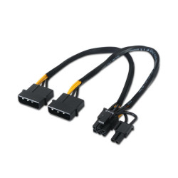 CAVO SCHEDA GRAFICA AISENS - 2X MOLEX 4PIN/M-PCI-E(MOLEX 6+2PIN)/M - 20CM - 100% RAME - COLORE NERO
