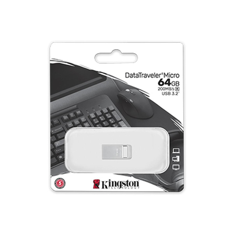 PENDRIVE KINGSTON DATATRAVELER MICRO USB FLASH DRIVE 64GB - USB 3.2 GEN 1 - ULTRACOMPATTA E LEGGERA - CLIP PORTACHIAVI - CORPO I