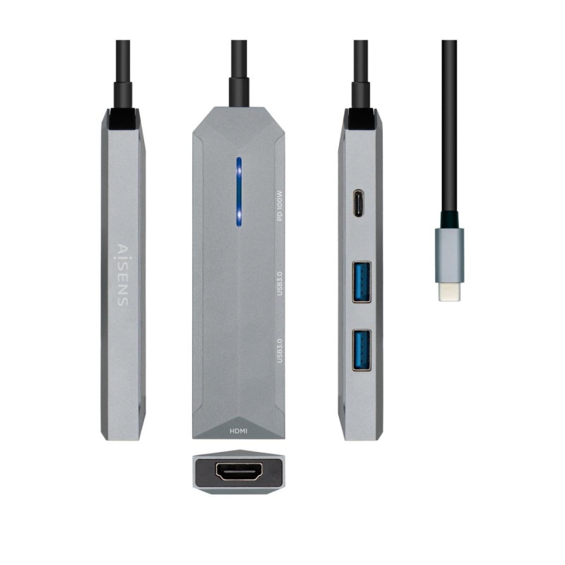 AISENS USB-C DOCK 4 IN 1 - USB-C A 1XHDMI - 2XUSB - 1XPD - 15CM - COLORE GRIGIO