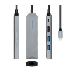 AISENS USB-C DOCK 5 IN 1 - USB-C A 1XHDMI - 1XRJ45 - 2XUSB - 1XPD - 15CM - COLORE GRIGIO