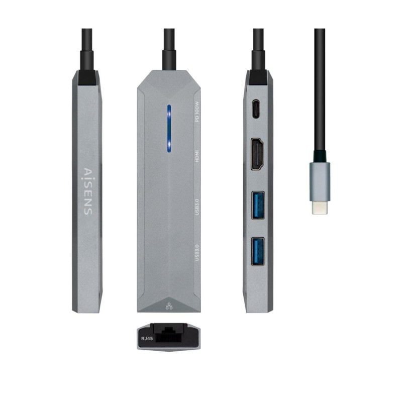 AISENS USB-C DOCK 5 IN 1 - USB-C A 1XHDMI - 1XRJ45 - 2XUSB - 1XPD - 15CM - COLORE GRIGIO