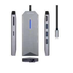 AISENS USB-C DOCK 8 IN 1 - USB-C A 1XHDMI - 1XRJ45 - 3XUSB - 1XPD - 1XSD - 1XMICRO SD - 15CM - COLORE GRIGIO