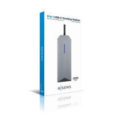 AISENS DOCK 9 IN 1 HUB USB-C 3.0 CON 3X USB-A 3.0, 1X HDMI 1X RJ45, 1X PD 100W, 1X AUDIO DA 3,5 MM, 1X LETTORE SD, 1X LETTORE MI