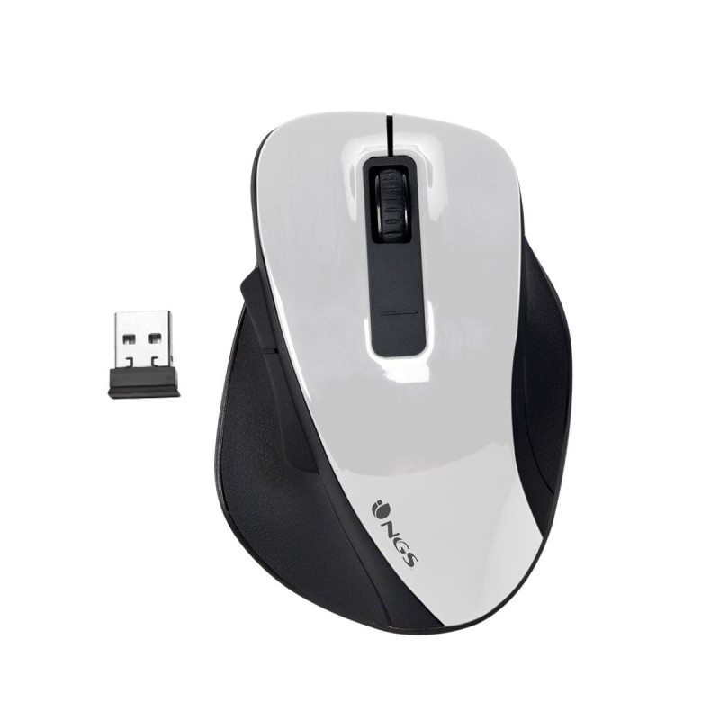 MOUSE USB WIRELESS NGS BOW 1600 DPI - 4 PULSANTI - UTILIZZO PER DESTRIMANI - COLORE BIANCO/NERO