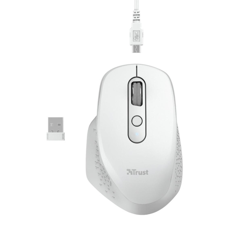 MOUSE WIRELESS RICARICABILE TRUST OZAA 2400 DPI - 5 PULSANTI - SCORRIMENTO VERTICALE E ORIZZONTALE - ERGONOMICO - UTILIZZO PER D