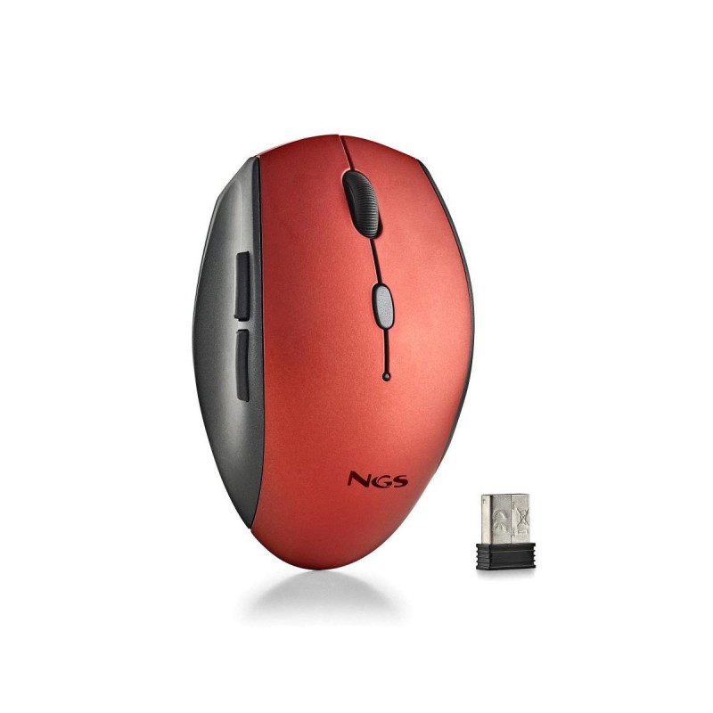 MOUSE WIRELESS ERGONOMICO NGS PER LAPTOP E COMPUTER - 5 PULSANTI E ROTELLA DI SCORRIMENTO - TASTI SILENZIOSI - COLORE ROSSO