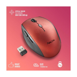MOUSE WIRELESS ERGONOMICO NGS PER LAPTOP E COMPUTER - 5 PULSANTI E ROTELLA DI SCORRIMENTO - TASTI SILENZIOSI - COLORE ROSSO