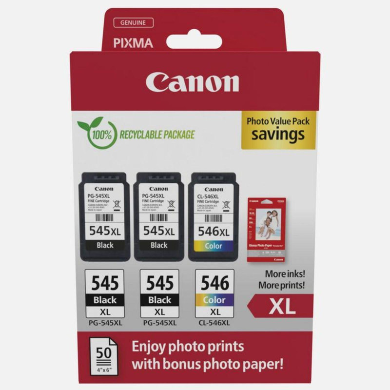 MULTIPACK ORIGINALE (PG-545XL, CL-546XL, 8286B015) CANON MG2450 + 50 FOGLI CARTA FOTOGRAFICA