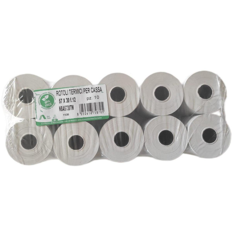 ROTOLI CARTA TERMICA PER REGISTRATORI DI CASSA FISCALI 57X45X12 (10PZ)
