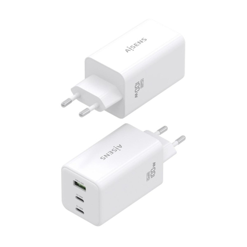 CARICABATTERIE AISENS GAN 100W - 2XUSB-C PD3.0, QC4.0, QC5.0 - 1XUSB-A QC3.0 - BIANCO