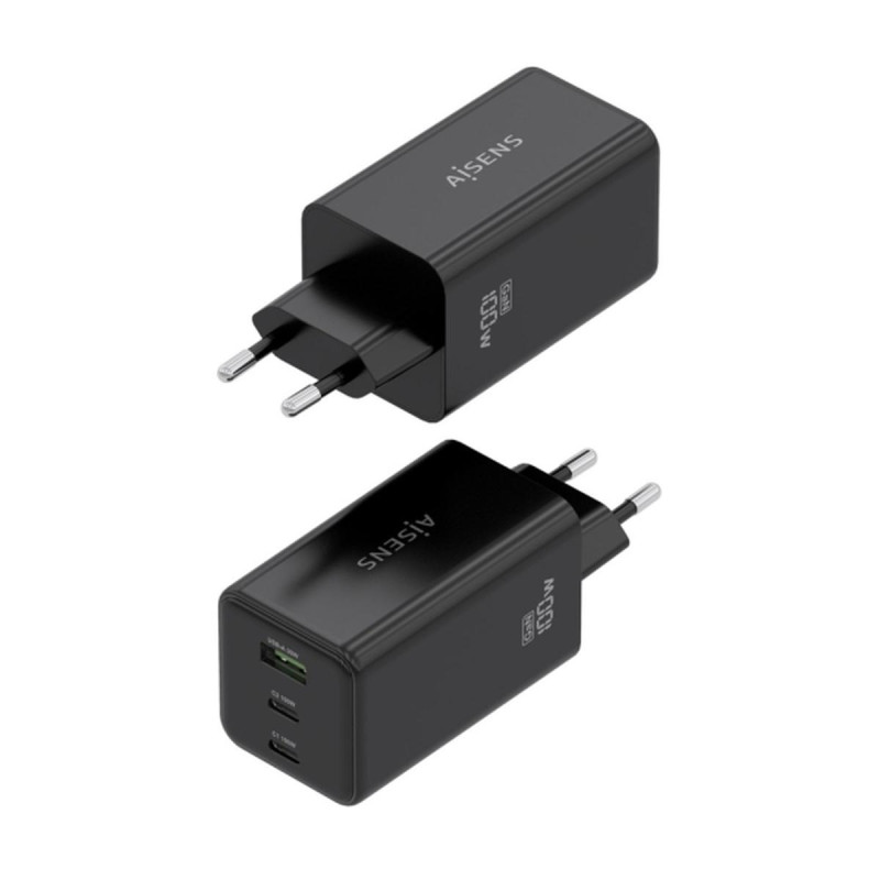 CARICABATTERIE AISENS GAN 100W - 2XUSB-C PD3.0, QC4.0, QC5.0 - 1XUSB-A QC3.0 - NERO