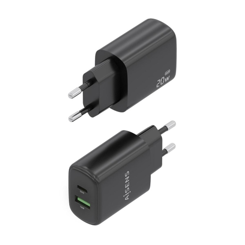 CARICABATTERIE AISENS GAN 20W - 1XUSB-C PD3.0 - 1XUSB-A QC3.0 - COLORE NERO