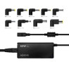 CARICABATTERIE UNIVERSALE AUTOMATICO MULTITENSIONE PER LAPTOP AISENS DA 65 W CON 9 CONNETTORI + USB-A QC 3.0 - NERO
