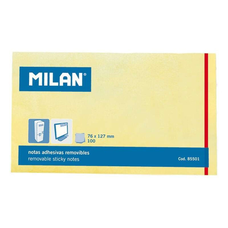 BLOCCO DA 100 FOGLIETTI ADESIVI MILAN - RIMOVIBILI - 76 MM X 127 MM - GIALLO CHIARO