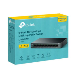 SWITCH TP-LINK LS109P LITEWAVE CON 9 PORTE RJ45 DA 100 MBPS - NON GESTITO - 8XPOE+ - PLUG AND PLAY - RIPRISTINO AUTOMATICO