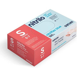 GUANTI IN NITRILE TAGLIA S SANTEX PACK (100PZ) SENZA POLVERE - SENZA LATTICE - AMBIDESTRO - NON STERILE - COLORE BLU