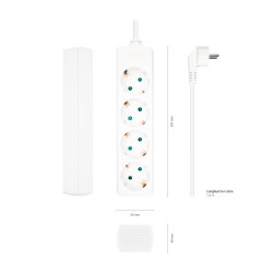 AISENS MULTIPRESA DA 4 PRESE SENZA INTERRUTTORE CON CAVO 3×1.5MM2 - 1.4M - COLORE BIANCO