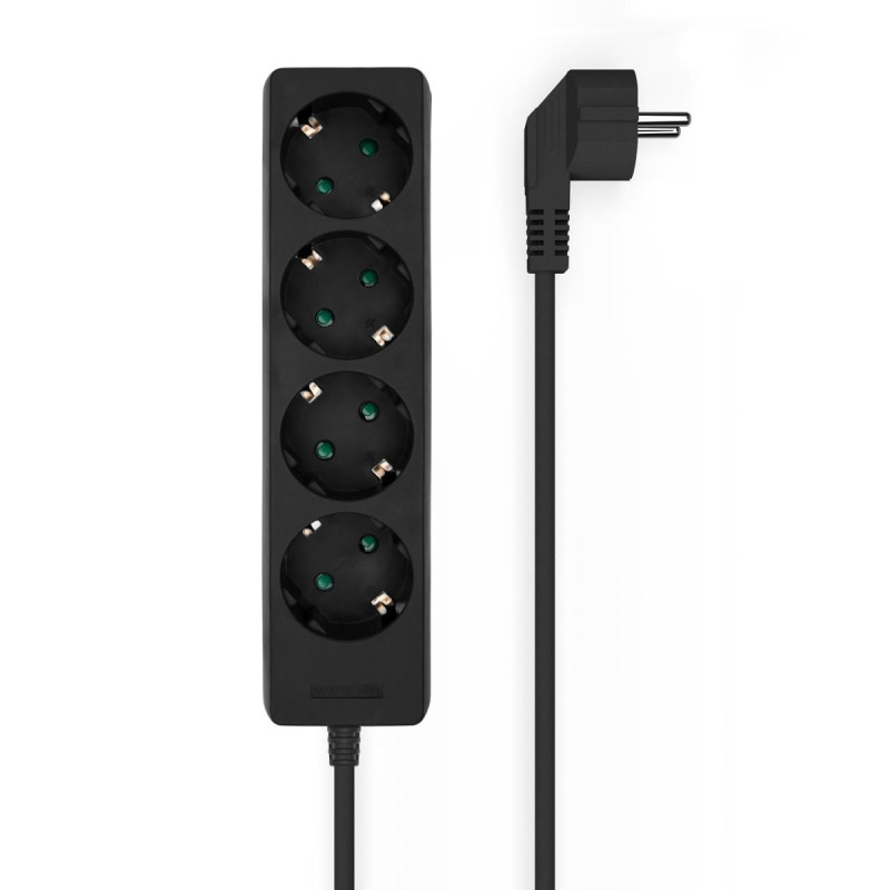 AISENS MULTIPRESA DA 4 PRESE SENZA INTERRUTTORE CON CAVO 3×1.5MM2 - 1.4M - COLORE NERO