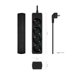AISENS MULTIPRESA DA 4 PRESE SENZA INTERRUTTORE CON CAVO 3×1.5MM2 - 1.4M - COLORE NERO