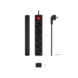 AISENS MULTIPRESA AISENS 5 PRESE CON INTERRUTTORE CON CAVO 3×1,5MM2 - 1,4M - COLORE NERO