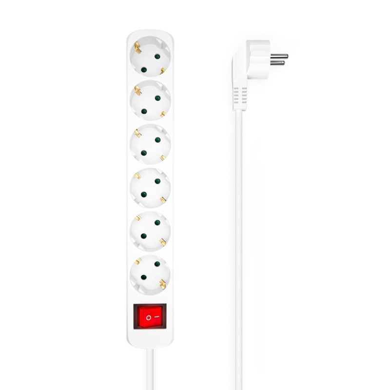 AISENS MULTIPRESA AISENS DA 6 USCITE CON INTERRUTTORE CON CAVO 3×1,5MM2 - 1,4M - COLORE BIANCO