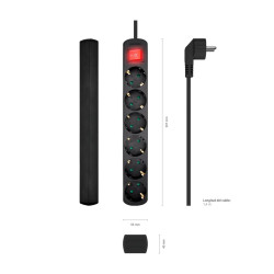 AISENS MULTIPRESA AISENS DA 6 USCITE CON INTERRUTTORE CON CAVO 3×1,5MM2 - 1,4M - COLORE NERO