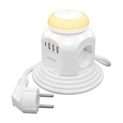 MULTIPRESA DA TAVOLO MULTIFUNZIONE AISENS CON 4 PRESE + 1XUSB-C - 3XUSB-A - LUCE NOTTURNA - 1,8 M - COLORE BIANCO