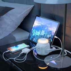 MULTIPRESA DA TAVOLO MULTIFUNZIONE AISENS CON 4 PRESE + 1XUSB-C - 3XUSB-A - LUCE NOTTURNA - 1,8 M - COLORE BIANCO