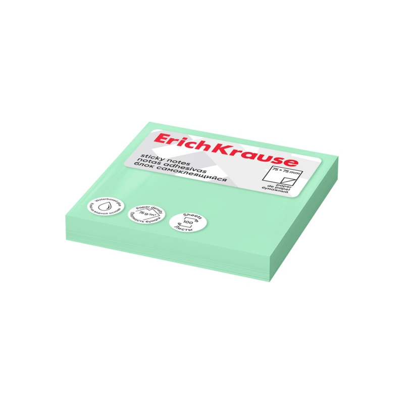 BLOCCO DI 100 POST-IT RIPOSIZIONABILI ERICHKRAUSE - CARTA DA 75 G/M² - 75X75 MM - ADESIVO A BASE D'ACQUA - VERDE
