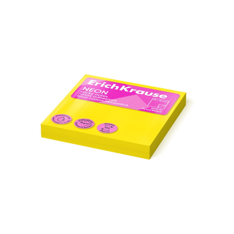 BLOCCO DI 100 POST-IT ERICHKRAUSE 75X75MM - RIMOVIBILI - GIALLO NEON