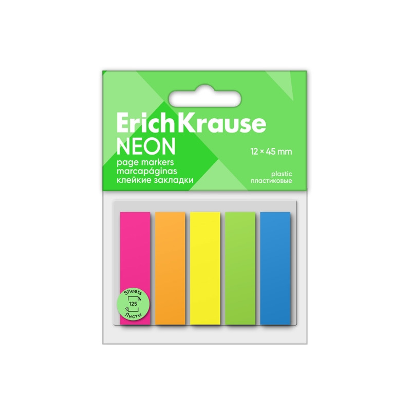ERICHKRAUSE CONFEZIONE DA 5 BLOCCHETTI DA 25 SEGNALIBRI IN PLASTICA 12X45MM - COLORATI