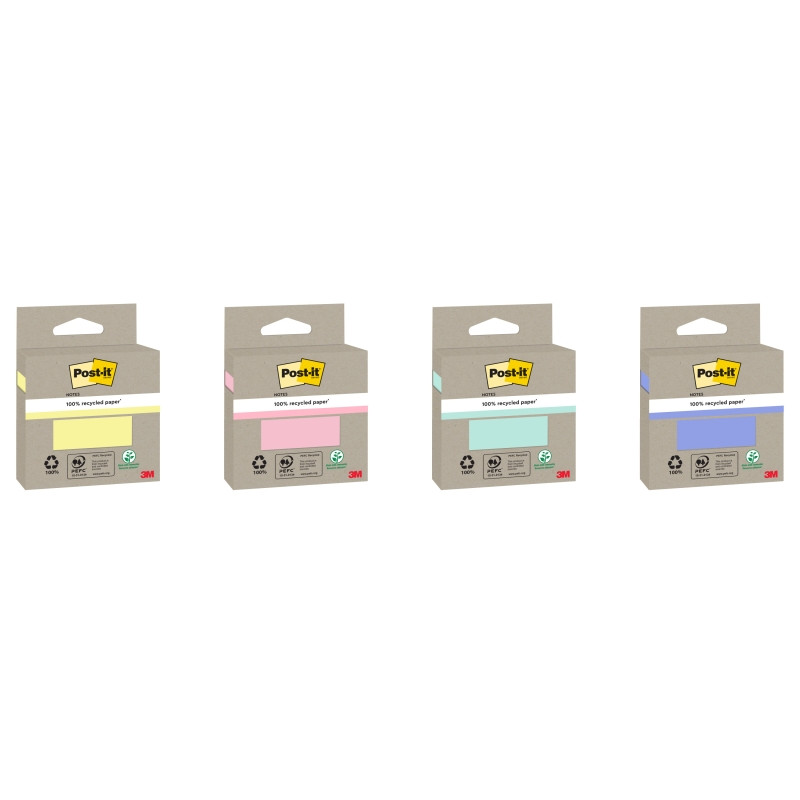 BLOCCHETTO DI 100 FOGLIETTI ADESIVI POST-IT RICICLATI - FORMA QUADRATA - COLORI ASSORTITI CASUALI