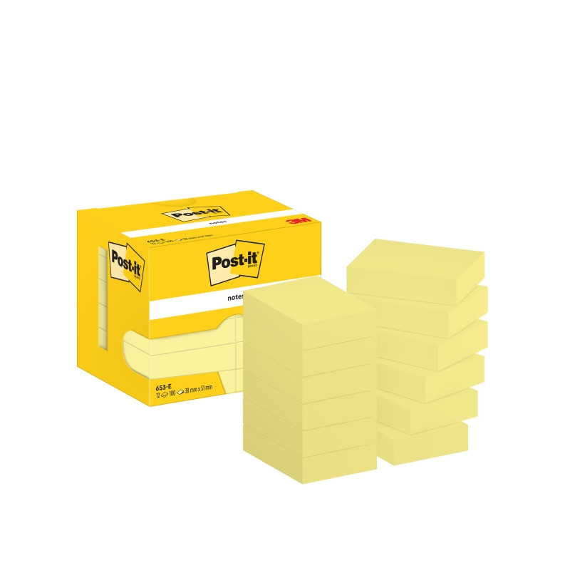 CONFEZIONE DA 12 BLOCCHETTI DI POST-IT DA 100 FOGLIETTI ADESIVI RIPOSIZIONABILI, 38X51 MM - SCATOLA - GIALLO CHIARO