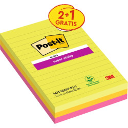 CONFEZIONE DA 3 BLOCCHETTI DI POST-IT SUPER STICKY DA 75 FOGLIETTI ADESIVI RIPOSIZIONABILI - 101X152 MM